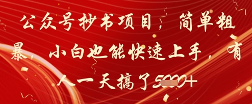 公众号抄书项目，简单粗暴，小白也能快速上手，有人一天搞了1k+-最全资源库