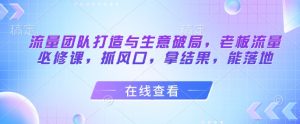 流量团队打造与生意破局,老板流量必修课,抓风口,拿结果,能落地-最全资源库