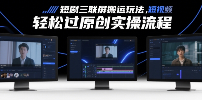 短剧三联屏搬运玩法，短剧搬运轻松过原创实操流程-最全资源库