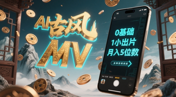 AI一键生成古风音乐MV,0剪辑基础1小时出片,多种变现渠道,一部手机月入5位数-最全资源库