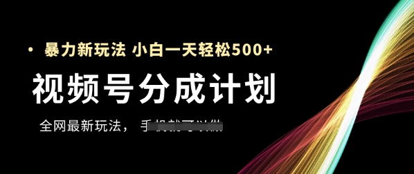 视频号分成计划,全网最暴力玩法,新手一天也能轻松5张+-最全资源库