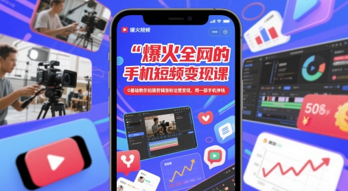 爆火全网的手机短视频变现课,0基础教你拍摄剪辑涨粉运营变现,用一部手机挣钱-最全资源库