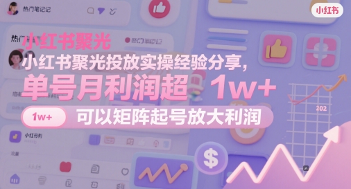 小红书聚光投放实操经验分享，单号月利润超1w+，可以矩阵起号放大利润-最全资源库