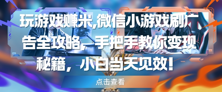 玩游戏挣米,微信小游戏刷广告全攻略,手把手教你变现秘籍,小白当天见效-最全资源库