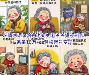AI情感语录治愈老奶奶老爷爷短视制作，条条10万+，轻松起号变现-最全资源库