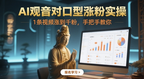 AI观音对口型涨粉实操，1条视频涨到千粉，手把手教你-最全资源库