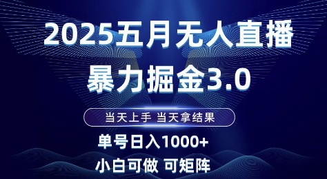 2025五月无人直播暴力掘金3.0,当天上手,当天拿结果,单号日入1k+小白可做可矩阵【揭秘】-最全资源库