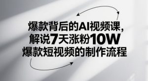 爆款背后的AI视频课，解说7天涨粉10W爆款短视频的制作流程-最全资源库