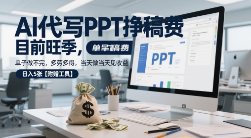 AI代写PPT挣稿费,目前旺季,单子做不完,多劳多得,当天做当天见收益,日入5张【附赠工具】-最全资源库