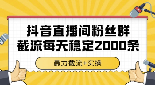 抖音直播间粉丝群暴力截流，一台电脑每天稳定2000条数据，暴力截流+实操 【揭秘】-最全资源库