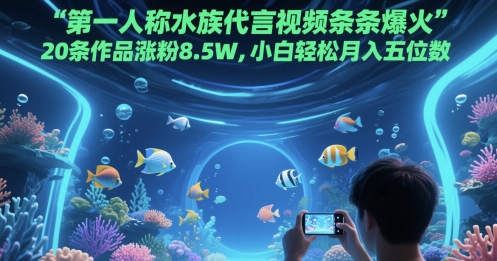 第一人称水族代言视频条条爆火，20条作品涨粉8.5W，小白轻松月入五位数-最全资源库