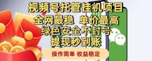 视频号托管挂G项目全网最稳,单价最高,绿色安全不封号提现秒到账,操作简单,收益稳定【揭秘】-最全资源库