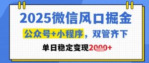 2025微信风口掘金，公众号+小程序双管齐下，单日稳定变现1k+【揭秘】-最全资源库