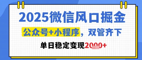 2025微信风口掘金，公众号+小程序双管齐下，单日稳定变现1k+【揭秘】-最全资源库