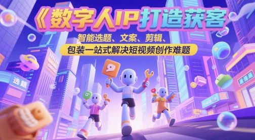 数字人IP打造获客变现实操课，智能选题、文案、剪辑、包装一站式解决短视频创作难题-最全资源库
