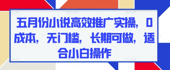 五月份小说高效推广实操，0成本，无门槛，长期可做，适合小白操作-最全资源库