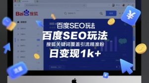 百度SEO玩法，搜狐关键词覆盖引流精准粉，日变现1k+【揭秘】-最全资源库
