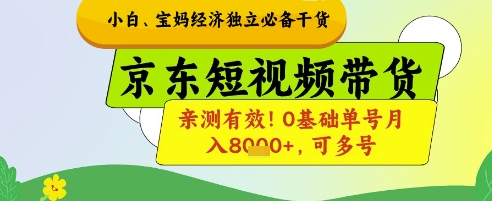 小白宝妈经济独立必备干货，京东短视频带货，亲测有效!0基础单号月入8k+，可多号【揭秘】-最全资源库