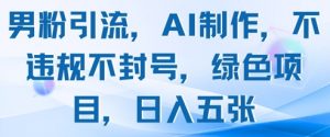 男粉引流，AI制作，不违规不封号，绿色项目，日入五张-最全资源库