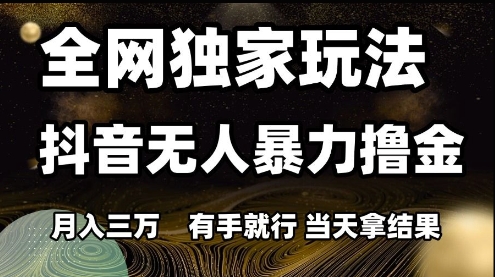 全网独家玩法抖音无人暴力撸金,月入3W,有手就行,当天拿结果【揭秘】-最全资源库