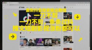 最新抖音搜索搬运教程，一刀不剪，条条过抖，推文短剧影视涨粉都可以-最全资源库