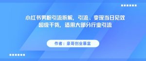 小红书男粉引流拆解，引流、变现当日见效超级干货，适用大部分行业引流-最全资源库