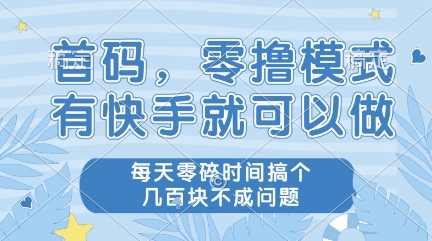 首码,零撸模式,有快手就可以做,每天零碎时间搞个几张不成问题【揭秘】-最全资源库