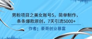 男粉项目之美女账号5，简单制作，条条爆款原创，7天引流5000+-最全资源库