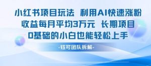 适合小白操作的小红书新项目，利用AI快速涨粉，收益每月平均1W+-最全资源库