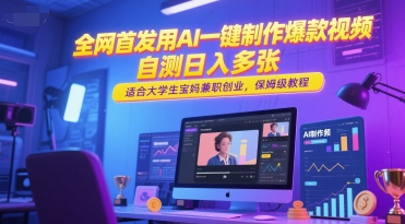 全网首发用AI一键制作爆款视频，自测日入多张，适合大学生宝妈兼职创业，保姆级教程-最全资源库