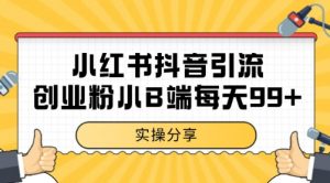 小红书抖音创业粉，小B端粉自热 日引99+的一个玩法【揭秘】-最全资源库