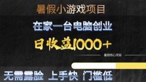 暑假小游戏项目，在家一台电脑创业，日收益1k+，无需露脸，上手快门槛低【揭秘】-最全资源库
