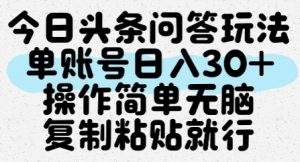 今日头条问答玩法,单账号日入30+,操作简单无脑复制粘贴就行-最全资源库