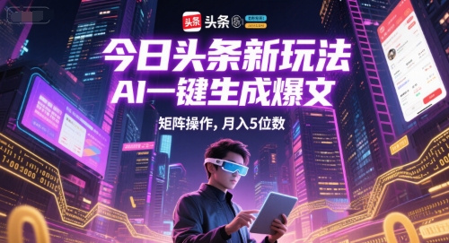 今日头条新玩法，AI一键生成爆文，矩阵操作，月入5位数-最全资源库