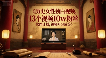 历史女性独白视频，13个视频10w粉丝，伙伴计划，视频号分成等-最全资源库