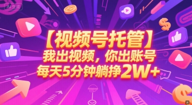 【视频号托管 】我出视频,你出账号,每天5分钟发布,最高躺挣2W+【揭秘】-最全资源库