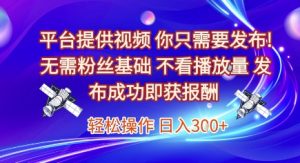 平台提供视频，你只需要发布， 无需粉丝基础，不看播放量，发布成功即获报酬，日入3张【揭秘】-最全资源库