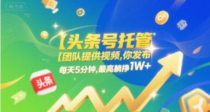 【头条号托管 】团队提供视频，你发布，每天5分钟，最高躺挣1W+【揭秘】-最全资源库