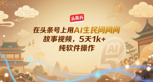 在头条号上用AI生民间故事视频,5天1k+,纯软件操作-最全资源库