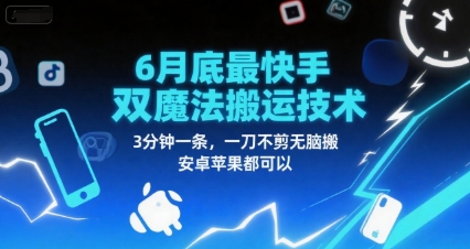 6月底最新快手双魔法搬运技术，3分钟一条，一刀不剪无脑搬，安卓苹果都可以-最全资源库