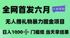 全网首发六月,无人撸礼物暴力掘金项目,日入1K+门槛低,当天拿结果,小白可玩【揭秘】-最全资源库