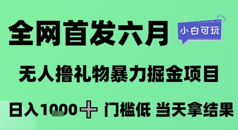 全网首发六月,无人撸礼物暴力掘金项目,日入1K+门槛低,当天拿结果,小白可玩【揭秘】-最全资源库