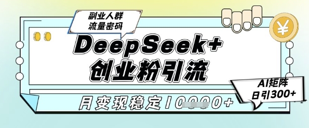 DeepSeek+创业粉精准引流,全新分享课4.0玩法,AI矩阵日引300+,多种变现方式,稳定月入1W-最全资源库