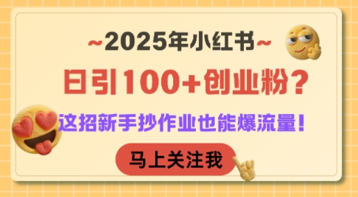 2025年小红书日引100+创业粉？这招新手抄作业也能爆流量！-最全资源库