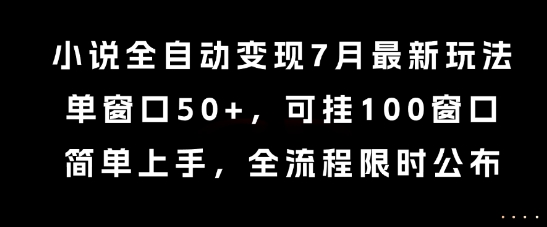 小说全自动变现7月玩法，单窗口50+，可挂100窗口，简单上手，全流程限时公布【揭秘】-最全资源库