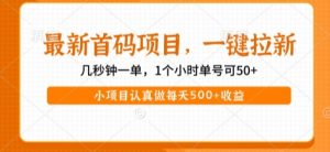 最新首码项目，操作最简单，收益高，一键拉新，1个小时单号可50+，小项目认真做每天5张+收益【揭秘】-最全资源库