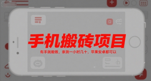 手机搬砖项目，有手就能做，亲测一小时几十，苹果安卓都可以-最全资源库
