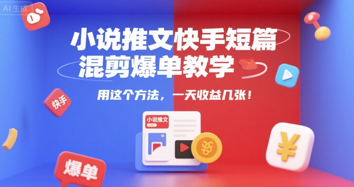 小说推文快手短篇混剪爆单教学，用这个方法，一天收益几张-最全资源库