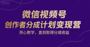 微信视频号创作者分成计划变现营，用心教学，直到取得分成收益-最全资源库