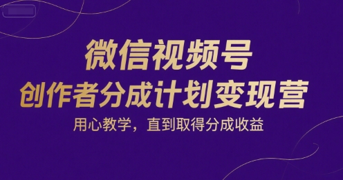 微信视频号创作者分成计划变现营,用心教学,直到取得分成收益-最全资源库